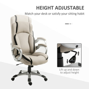 Ergonomic PU leather office chair, beige and black