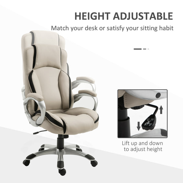 Ergonomic PU leather office chair, beige and black