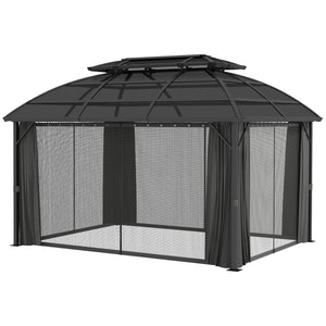 13' x 10' Gazebo, Double-Roof Outdoor Shelter with Curtains and Aluminum Frame, Black