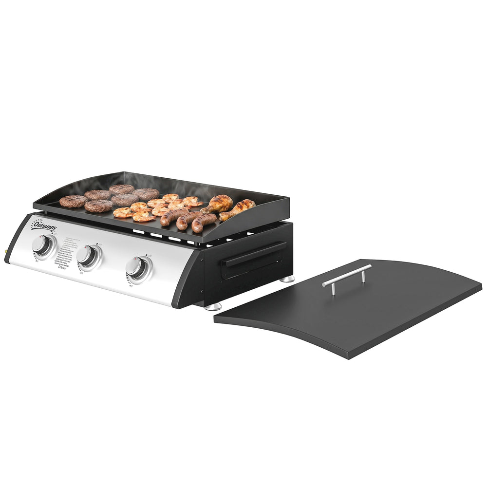 3-Burner Liquid Gas Barbecue, Portable and Tabletop, Ideal for Camping and Picnics, Silver.