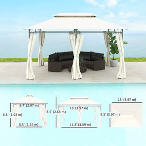 10' x 13' Double Roof Garden Gazebo with Curtains, Cream White