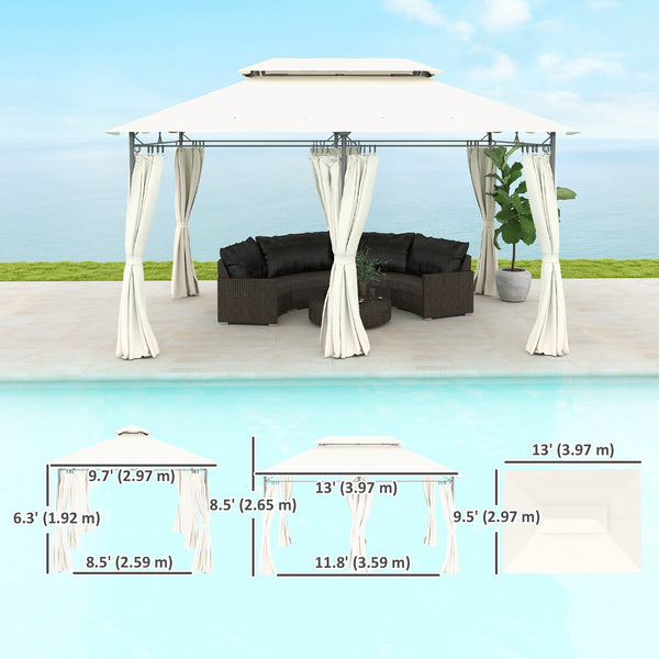 10' x 13' Double Roof Garden Gazebo with Curtains, Cream White