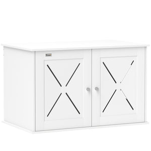 Concealed litter box cabinet with double doors, white