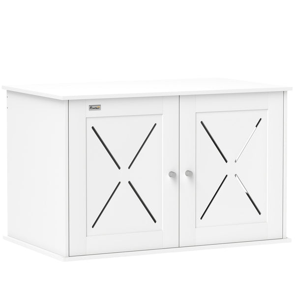 Concealed litter box cabinet with double doors, white