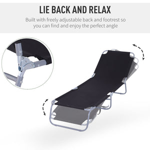 Folding chaise lounge with adjustable backrest and breathable mesh fabric, black