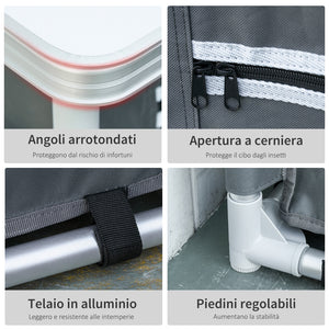 Aluminum camping cooking station with 2-shelf cabinet and carrying bag
