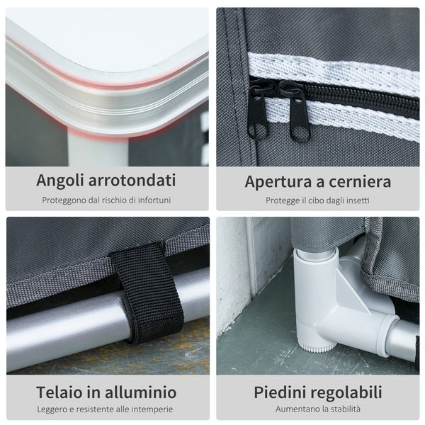 Aluminum camping cooking station with 2-shelf cabinet and carrying bag
