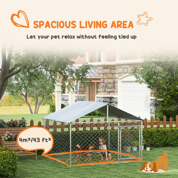 Heavy-duty galvanized steel outdoor dog kennel with UV-resistant roof