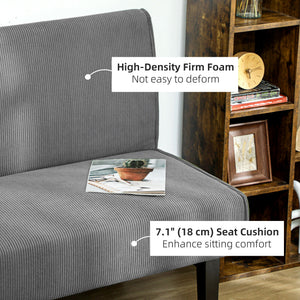 2 Seater Corduroy Sofa with USB Ports and Wooden Legs, Grey