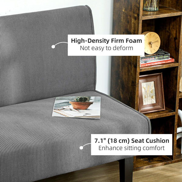 2 Seater Corduroy Sofa with USB Ports and Wooden Legs, Grey