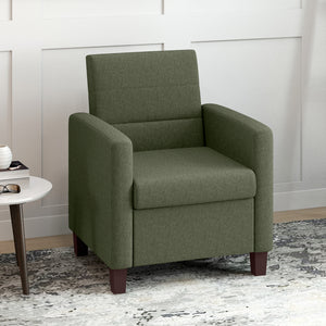 Fabric armchair with seat cushion and non-slip glides, dark green