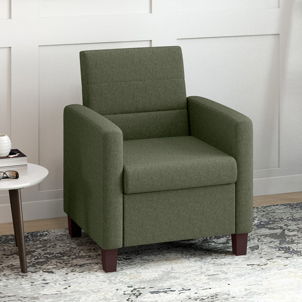 Fabric armchair with seat cushion and non-slip glides, dark green