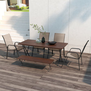 Set of 4 Outdoor Dining Chairs, Sturdy Stackable Patio Chairs with Armrests for Balcony and Garden, Grey