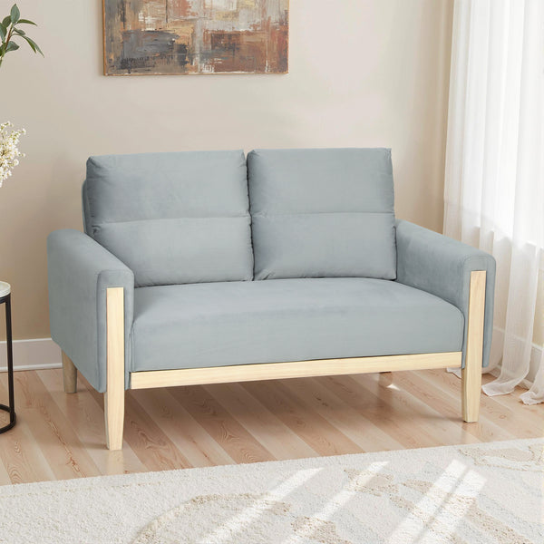 2-seater velvet sofa with solid wood legs, grey