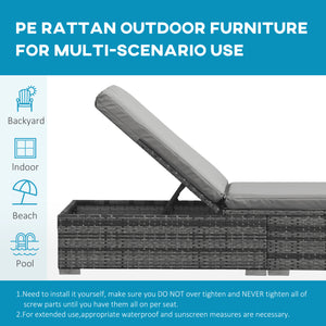 Patio Chaise Lounge with 5-Level Adjustable Backrest and Cushion, Grey Melange