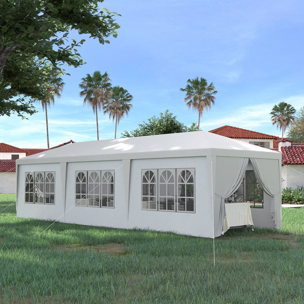 10' x 28' Party Gazebo Tent, Portable Folding Wedding Tent, Garden Canopy Event Shelter, Outdoor Sunshade with 8 Removable Sidewalls, White