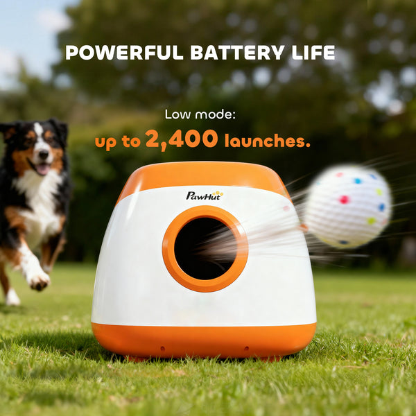 Automatic Dog Ball Launcher, Automatic Ball Launcher with 6 ETPU Balls, 26-79ft, for Medium and Large Dogs, Orange