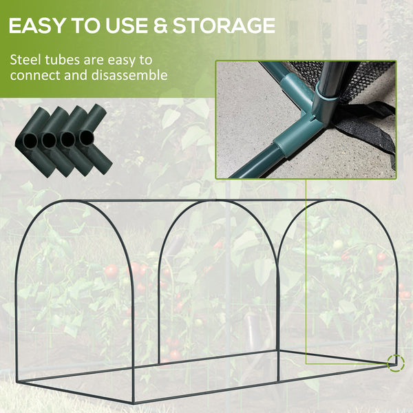 Protective plant cage with 3 zippered doors and 6 ground stakes