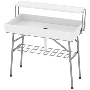 Folding cooler table with drainage system