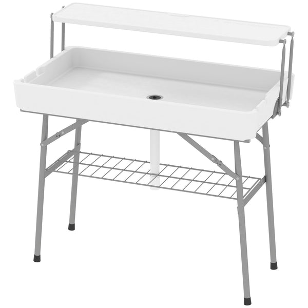 Folding cooler table with drainage system