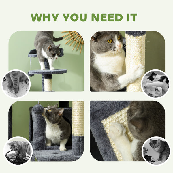 54-inch Multi-Level Cat Tree with Scratching Posts, Condos, Bed, Dark Gray