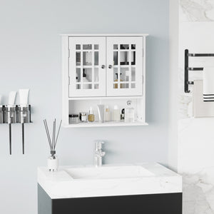 Modern wall-mounted bathroom vanity unit with 2-door cabinet and open shelf, white