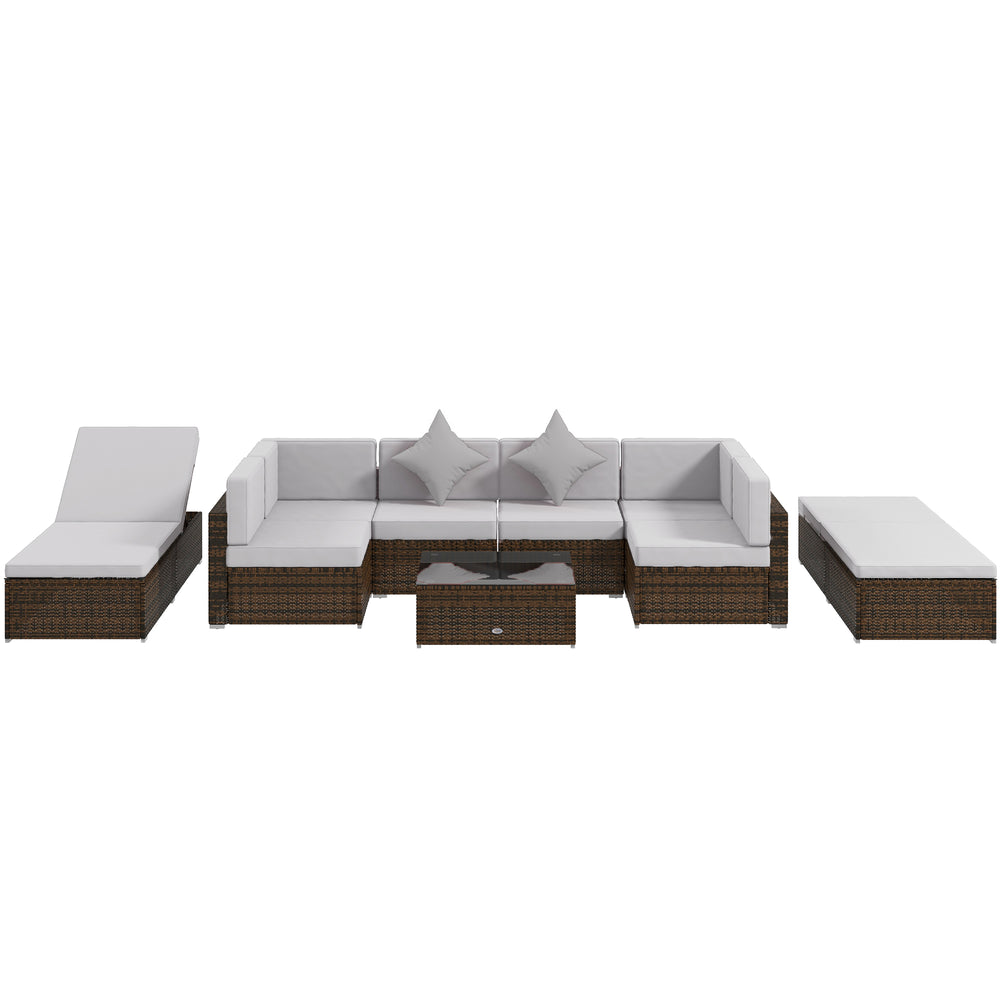 Ensemble de meubles de jardin 9 pièces en osier tressé avec coussins confortables, couleur gris clair – mobilier d'extérieur pour terrasse ou patio