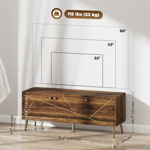 Modern TV Stand for TVs up to 60 inches, with Adjustable Shelves, Rustic Brown