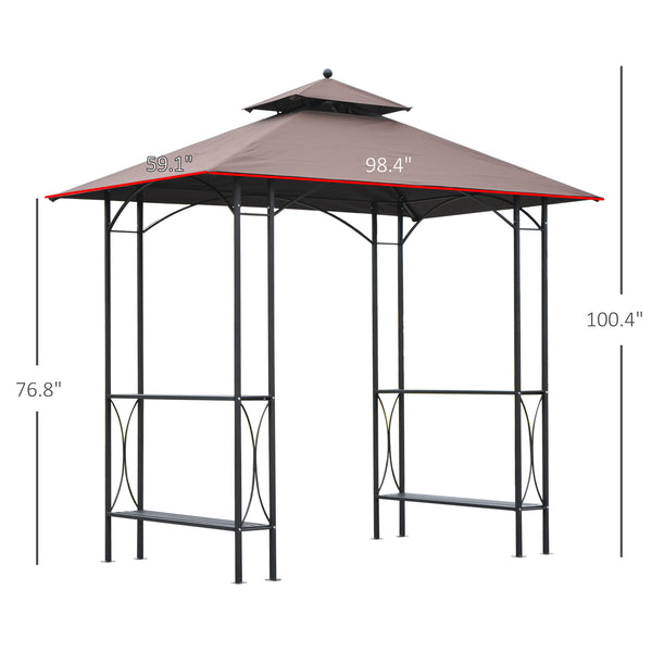 Two-tier barbecue gazebo with shelf, brown 