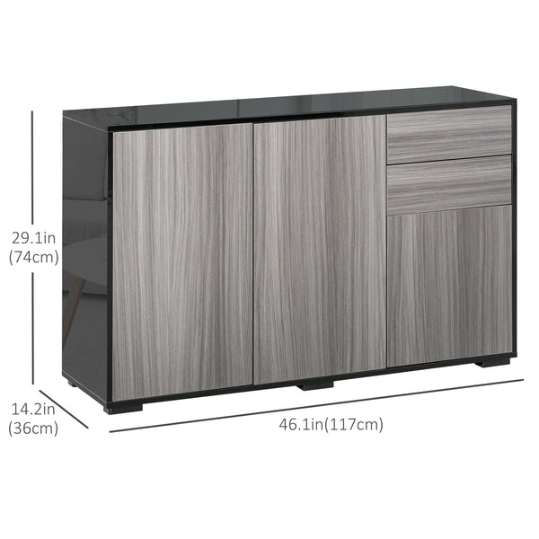 Modern kitchen sideboard with coffee corner, push-to-open mechanism and 2 drawers for living room, black