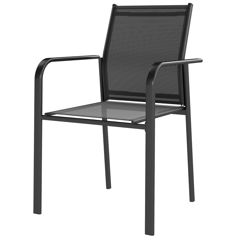 Stackable Patio Chairs Set of 4, Outdoor Dining Chairs with 20" Deep Seat, All Weather Breathable Mesh, Armrests, Black