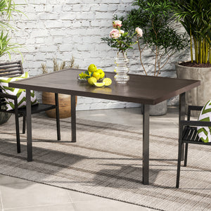 Outdoor dining table with parasol hole, dark brown