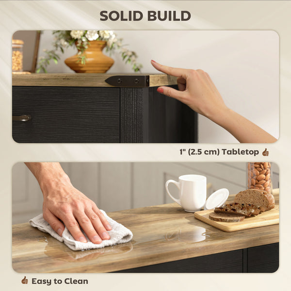 Farmhouse Kitchen Storage Buffet with 2 Drawers and Shelves, Black