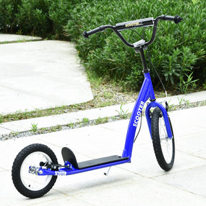 Scooter with adjustable handlebars, double brakes, inflatable wheels, dark blue