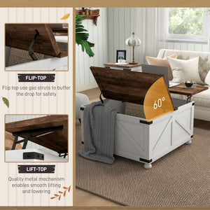 Country style center table with hidden compartment, antique white