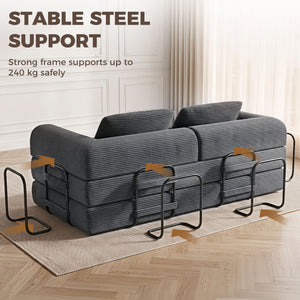 5-in-1 modular corduroy sofa bed, dark grey