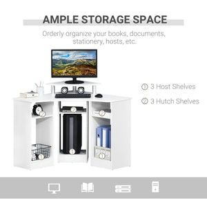 L-shaped computer desk with monitor stand, white