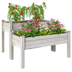 Two-tier raised wooden vegetable garden for flowers, vegetables and herbs