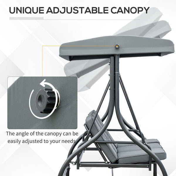 Convertible swing chair with canopy and cushions, 3-seater, dark grey
