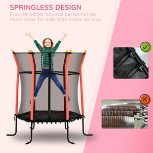 64" Kids Trampoline, Indoor/Outdoor, with Enclosure Net, Thick Padded Elastic Pole, Gift for 3-10 Year Olds, Red 