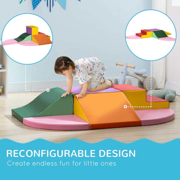 6-piece soft play area for climbing, crawling and sliding, red/pink