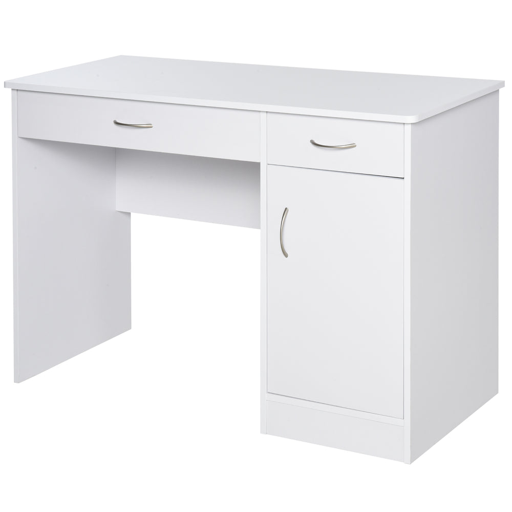 Computer desk with storage drawers, cabinet and adjustable shelf, white