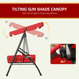 3-Seat Outdoor Patio Swing Chair, Converting Flat Bed, Canopy Swing Glider w/ Adjustable Shade, Removable Cushion and Pillows for Porch, Garden, Poolside, Backyard