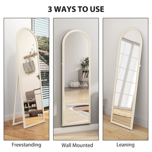 Full-length arched floor mirror with faux stone frame, white