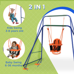 Children's swing with safety harness, orange
