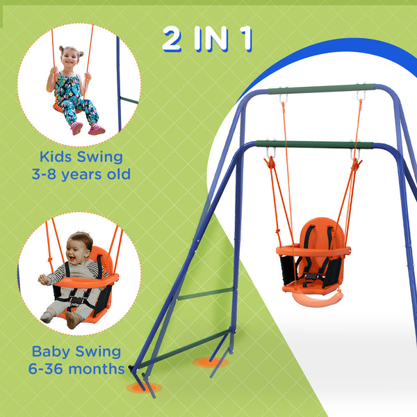 Children's swing with safety harness, orange