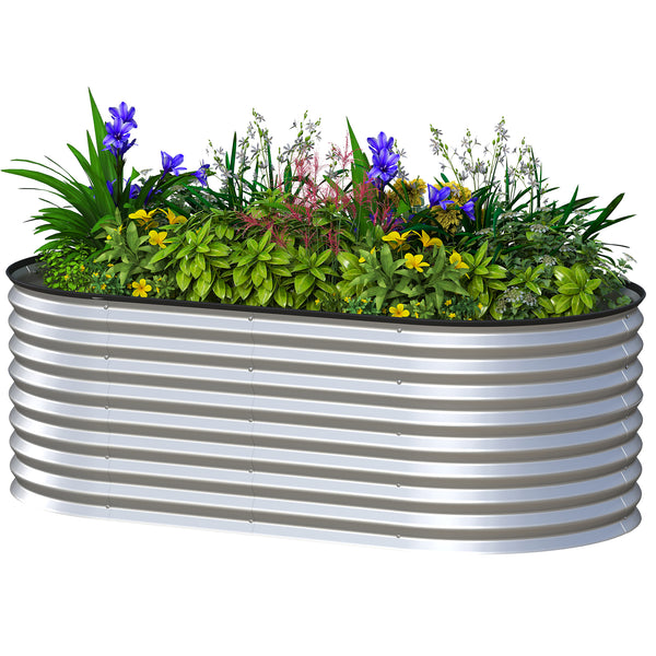 Galvanized oval raised planter, silver color 
