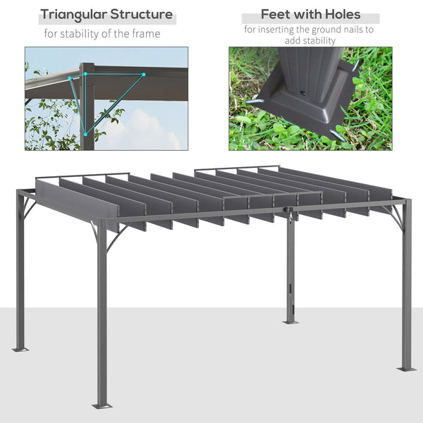 12.8' x 9.7' Outdoor Pergola with Retractable Aluminum Roof, Gray
