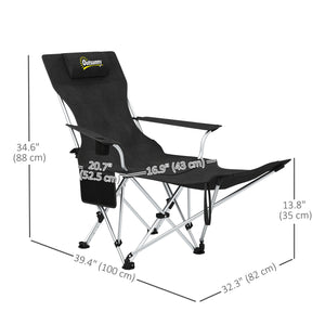 Set of 2 Reclining Camping Chairs with Footrest and Headrest, Cup Holder, Storage Bag, Black