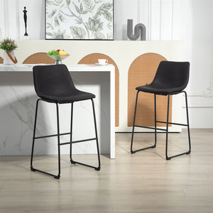 Set of 2 vintage style faux leather bar stools with footrest, dark brown.